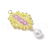 Glass Cylinder Seed Beaded Rhombus Pendants PALLOY-MZ00651-01-3