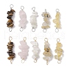 10Pcs 5 Styles Constellation Natural Citrine & Gold Rutilated Quartz & Tiger Eye & Citrine & White Moonstone Copper Wire Wrapped Chip Beaded Connector Charms PALLOY-JF02905-07-1