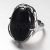 Adjustable Oval Brass Synthetic Blue Synthetic Goldstone Wide Band Rings RJEW-L062-03M-2