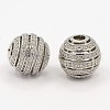 Hollow Round Brass Micro Pave Cubic Zirconia Beads ZIRC-D026-05-2