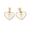 304 Stainless Steel Pave Natural White Shell Heart with Initial Slice Pendants STAS-R168-25G-T-1