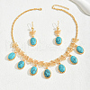 Middle Eastern Synthetic Turquoise & Alloy Oval Pendant Necklace & Earrings Sets for Wedding AL5666-5