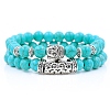 2Pcs 2 Style Natural Turquoise Stretch Bracelets Set with Alloy Buddha Head MATO-PW0001-074M-1