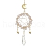 Wire Wrapped Natural Rose Quartz Chips & Brass Ring Pendant Decoration HJEW-TA00083-03-1