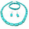 Rectangle Synthetic Turquoise Beaded Necklaces & Beaded Bracelets & Dangle Earrings Sets FS-WG10203-01-5