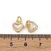 Brass Pave Natural White Shell Heart Charms KK-C093-18G-3