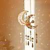 Natural Rose Quartz Chip & Brass Moon Hanging Suncatcher Pendant Decoration PW23041122417-1