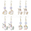 Alloy Enamel Unicorn Dangle Earrings with Glass Beaded EJEW-JE05335-1