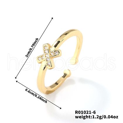 Brass Micro Pave Cubic Zirconia Cuff Rings for Women BI4333-6-1