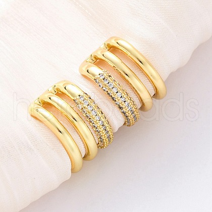 Brass Micro Pave Clear Cubic Zirconia Cuff Earrings EJEW-H158-23G-1
