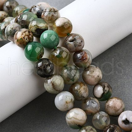 Natural Green Cherry Blossom Agate Beads Strands G-NH0061-A01-10mm-1