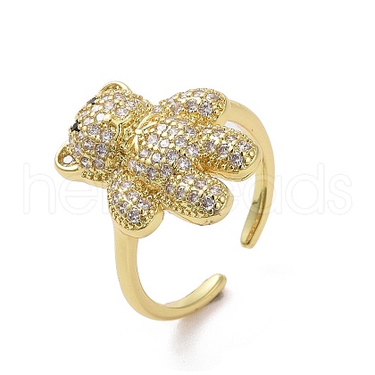 Brass Micro Pave Clear Cubic Zirconia Open Cuff Ring for Woman RJEW-M165-02C-G-1