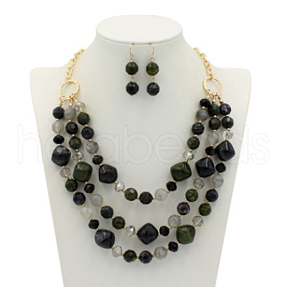 Alloy & Resin Beaded Multilayer Necklaces & Dangle Earrings Sets FS-WGF1004-03-1