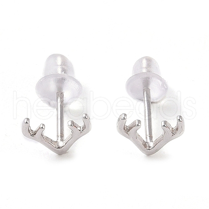 Anti-Tarnish Rhodium Plated Antler Shape 999 Fine Silver Stud Earrings for Women EJEW-S215-07P-1