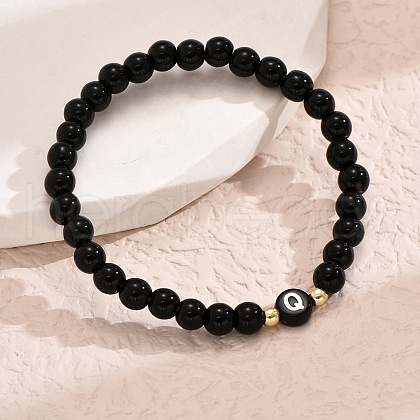 Alloy Resin Round Beaded Stretch Bracelets WG611D6-17-1