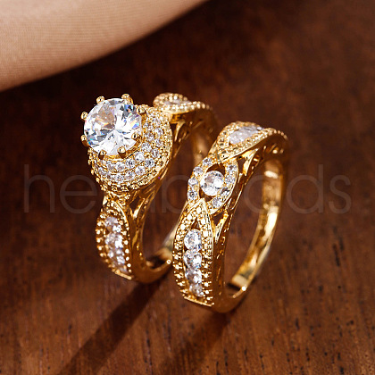 Brass Micro Pave Cubic Zirconia Finger Rings FS-WG54D45-05-1