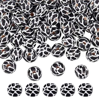 Olycraft 100Pcs Printed Natural Wooden Beads WOOD-OC0002-15-1