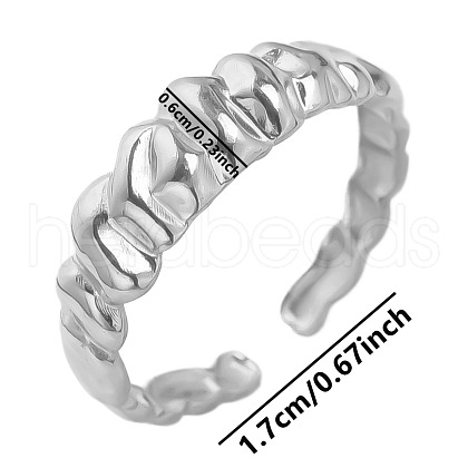Vintage Stainless Steel Pleated Open Cuff Ring for Women FK3545-1-1