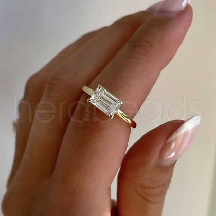 Rectangle Elegant S925 Sterling Silver Pave Clear Cubic Zirconia Ring for Women RW4917-4-1