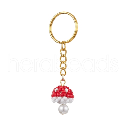 Glass Seed Beads Mushroom Keychain KEYC-MZ00021-03-1