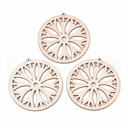 Undyed Natural Hollow Wooden Big Pendants WOOD-N007-080-1