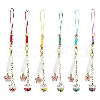6Pcs Cute Maneki Neko Smart Phone Strap Lanyards HJEW-PH01586-1