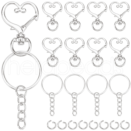 SOFPLATE 150Pcs 3 Styles Heart Shape Zinc Alloy Swivel Lobster Clasp with Iron Split Key Rings with 304 Stainless Steel Jump Rings FIND-SP0002-59P-1