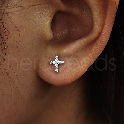 Fashionable S925 Sterling Silver Clear Cubic Zirconia Cross Stud Earrings KP6909-2-1