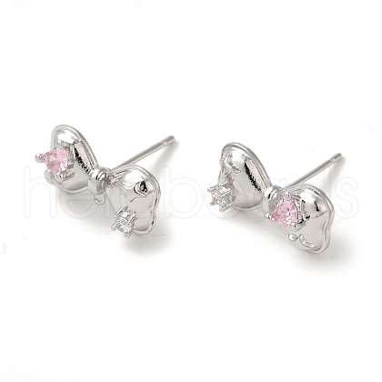 Left and Right Rack Plating Brass Micro Pave Cubic Zirconia Studs Earrings Findings KK-K371-10P-1