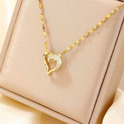 Elegant Brass Pave Clear Cubic Zirconia Heart Pendant Necklaces for Girls SZ7102-3-1