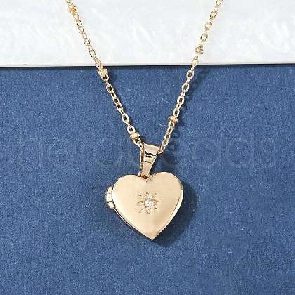 304 Stainless Steel Pave Clear Cubic Zirconia Heart Locket Pendant Necklaces for Women NJEW-Z077-01G-1