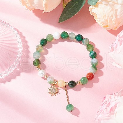 Natural Striped Agate Round Beaded Bracelets BJEW-JB11924-01-1
