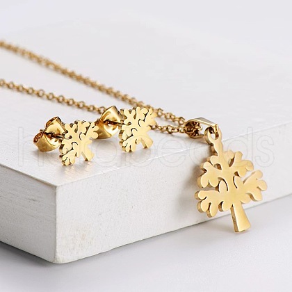 201 Stainless Steel Pendant Necklace & Stud Earring Sets FS-WGB816B-21-1