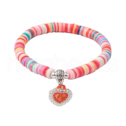 Natural Gemstone & MIYUKI Seed Beads Heart Charm Bracelets BJEW-MZ00084-09-1