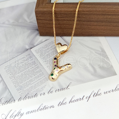 Brass Pave Colorful Cubic Zirconia Heart Initial Pendant Necklaces for Women WGF6021-02-1