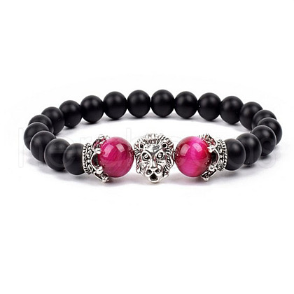 Natural Frosted Stone Round Beads Stretch Bracelets QM6104-4-1