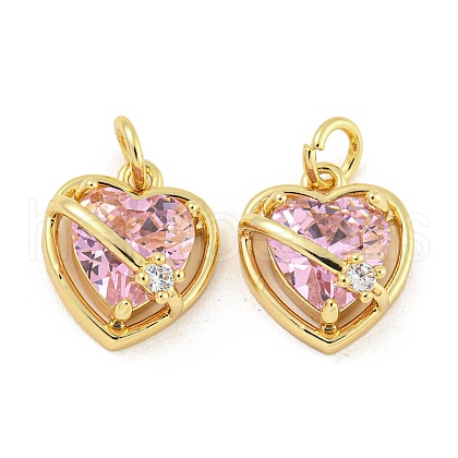 Brass Micro Pave Pink Cubic Zirconia Pendants KK-G490-31A-G-1