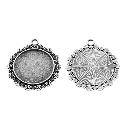 Tibetan Style Alloy Flat Round Pendant Cabochon Settings TIBEP-5353-AS-LF-1