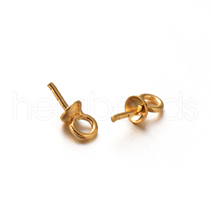 Golden Plated 201 Stainless Steel Cup Pearl Peg Bails Pin Pendants STAS-E088-09-3mm-1