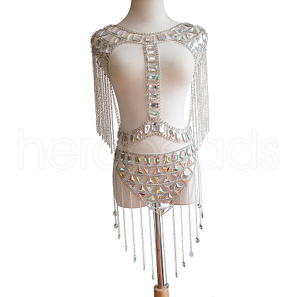 Clear AB Acrylic & Alloy Tassel Sexy Suit Jewelry Night Shop Shoulder Body Chains for Women WG261D8-02-1
