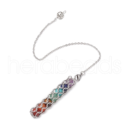 7 Chakra Round Natural Amethyst & Carnelian & Red Jasper & Green Aventurine & Tiger Eye & Synthetic Turquoise Dowsing Pendulums PALLOY-JF03658-01-1