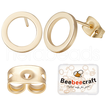 Beebeecraft 20Pcs Brass Ring Stud Earrings for Women with 20Pcs Friction Ear Nuts KK-BBC0007-81-1