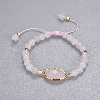 Natural Rose Quartz Braided Bead Bracelets BJEW-JB04210-01-1