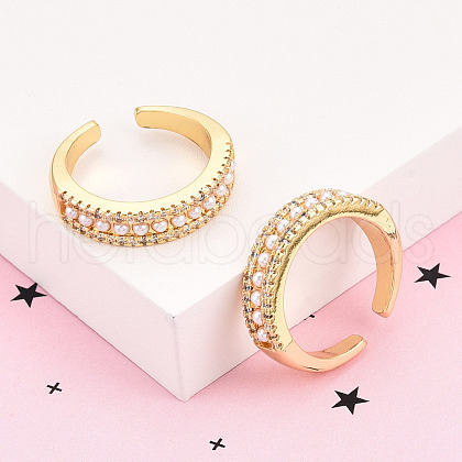 Brass Micro Pave Clear Cubic Zirconia Cuff Rings for Women KK-T074-16G-1
