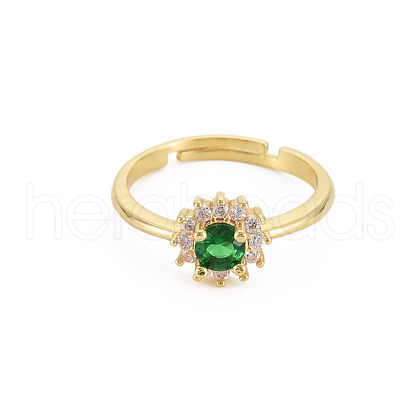 Flat Round Glass Adjustable Ring with Cubic Zirconia RJEW-S049-009G-1