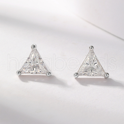S925 Sterling Silver Clear Cubic Zirconia Triangle Stud Earrings IQ7437-2-1