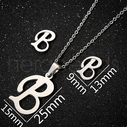 201 Stainless Steel Pendant Necklaces & Stud Earrings Sets WG00841-49-1