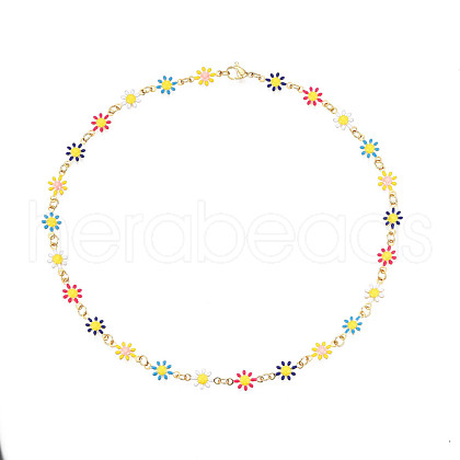 Enamel Flower Link Chains Necklace NJEW-N049-01-1