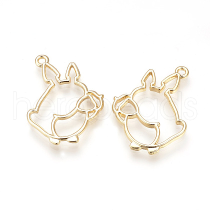Rack Plating Alloy Bunny Open Back Bezel Pendants PALLOY-R099-23G-FF-1