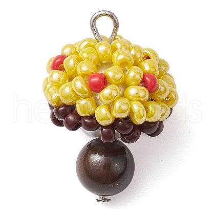 Seed Beads & Natural Tiger Eye Beaded Charms PALLOY-MZ00333-03-1
